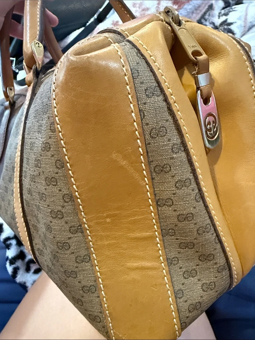 Authentic vintage Gucci Brown and Tan GG Canvas Satchel with Gold Hardware